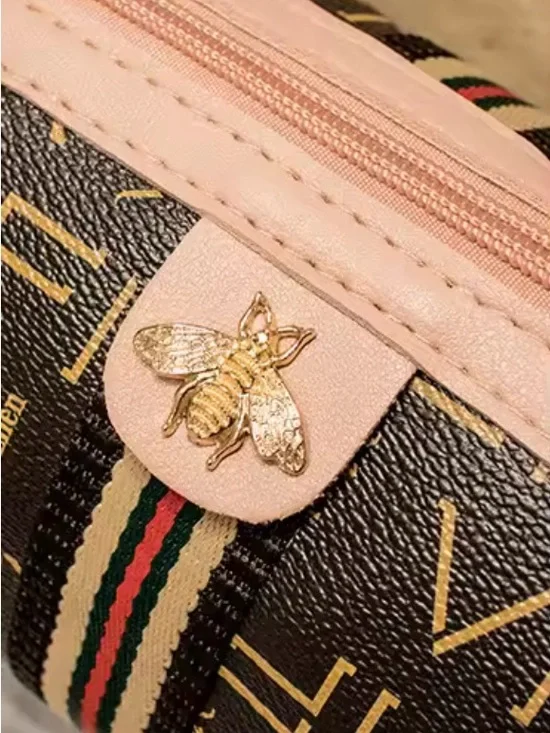 Monogram Barrel Crossbody Bag Letter Print Bee Gold Hardware 4 colors-NIP - Picture 6 of 16